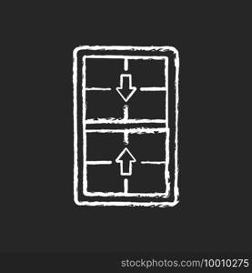 Double-hung windows chalk white icon on black background. Two operating sash moving up, down. Vertical-sliding window. Efficient ventilation on top, bottom. Isolated vector chalkboard illustration. Double-hung windows chalk white icon on black background