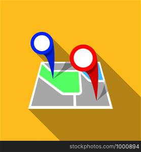 Double map pin icon. Flat illustration of double map pin vector icon for web design. Double map pin icon, flat style