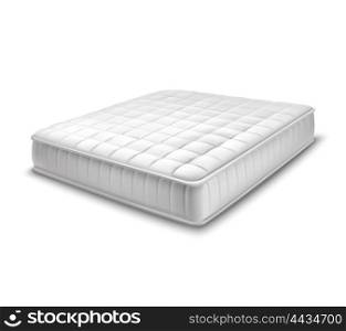 Double Mattress In Realistic Style. Double white mattress in realistic style on white background isolated vector illustration