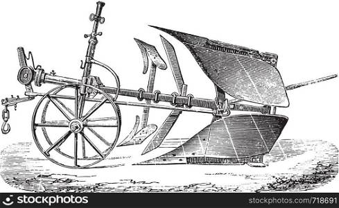 Double plough Brabant Mr Delahaye, vintage engraved illustration. Industrial encyclopedia E.-O. Lami - 1875.
