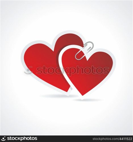 Double Red Heart Paper Sticker. Valentine&rsquo;s day card.