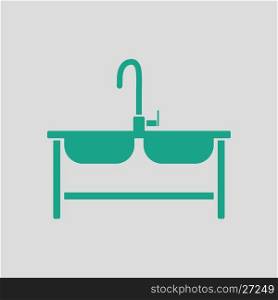 Double sink icon. Gray background with green. Vector illustration.