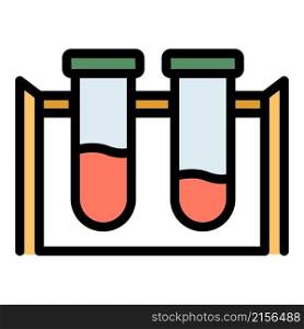 Double test tubes icon. Outline double test tubes vector icon color flat isolated. Double test tubes icon color outline vector