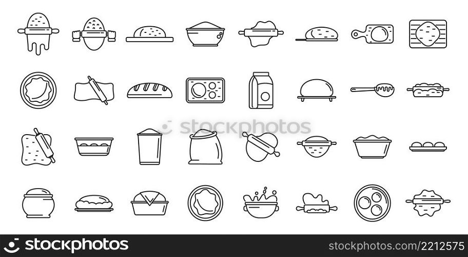 Dough icons set outline vector. Pizza bake. Bakery cooking. Dough icons set outline vector. Pizza bake