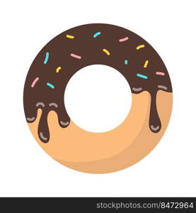 Doughnut with chocolate semi flat color vector object. Fat street food snack. Full sized item on white. Dessert simple cartoon style illustration for web graphic design and animation. Doughnut with chocolate semi flat color vector object