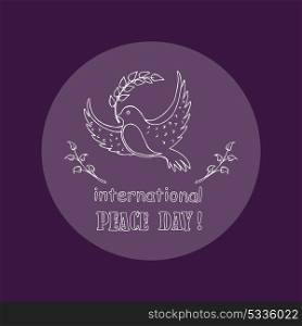 Dove as Symbol of International Peace Day Vector. Dove with twig as a symbol of International Peace Day. Vector illustration of bird with olive and two sprigs on both sides of the pigeon
