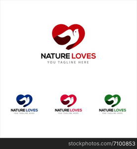 Dove bird in heart vector logo design. Charity, peace and love symbol illustration