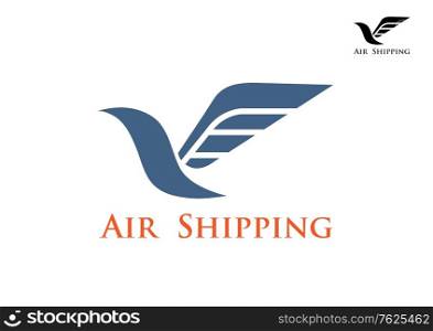Dove bird with big wing as air shiping and mail symbol or emblem