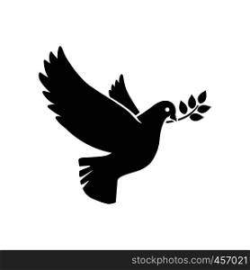 Dove icon. Flying dove with olive twig vector sign. Flying dove with olive twig icon