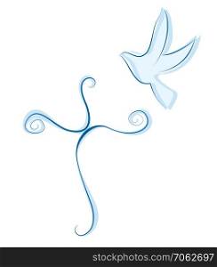 Dove with Christian cross. Isolated vector illustration