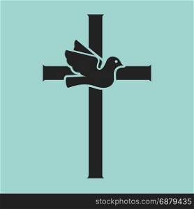 Dove with cross. Religious sign. Vector illustration