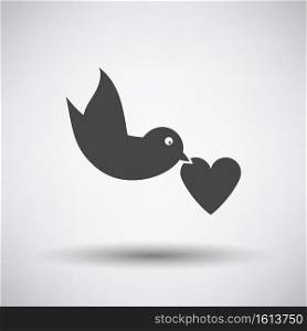Dove With Heart Icon. Dark Gray on Gray Background With Round Shadow. Vector Illustration.