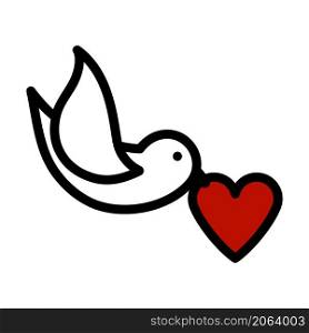 Dove With Heart Icon. Editable Bold Outline With Color Fill Design. Vector Illustration.