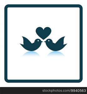 Dove With Heart Icon. Square Shadow Reflection Design. Vector Illustration.