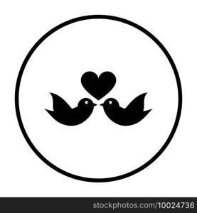 Dove With Heart Icon. Thin Circle Stencil Design. Vector Illustration.