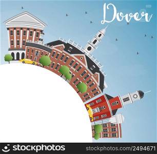 Dover Skyline with Color Buildings, Blue Sky and Copy Space. Vector Illustration. Business Travel and Tourism Concept with Historic Buildings. Image for Presentation Banner Placard and Web Site.