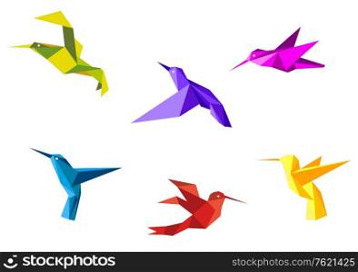 Doves and hummingbirds set in origami paper style
