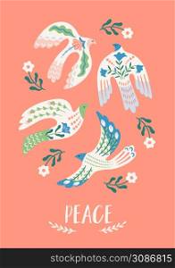 Doves of peace. Vector illustration. Template for card, poster, flyer and other use. Doves of peace. Vector illustration. Template for card, poster, flyer and other