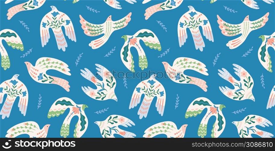 Doves of peace. Vector seamless pattern. Background for paper, packaging, wallpaper, fabric and other surfaces. Doves of peace. Vector seamless pattern. Background for paper, packaging, wallpaper, fabric and other