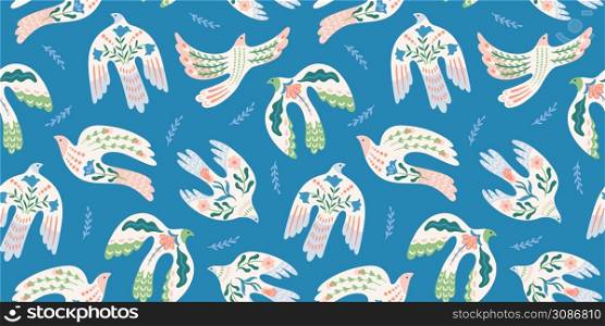 Doves of peace. Vector seamless pattern. Background for paper, packaging, wallpaper, fabric and other surfaces. Doves of peace. Vector seamless pattern. Background for paper, packaging, wallpaper, fabric and other
