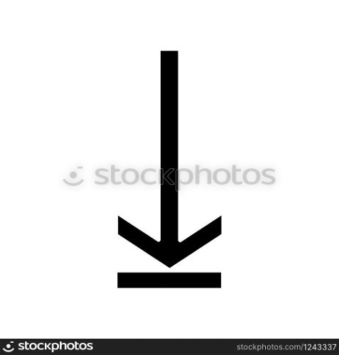 Down arrow, upload black glyph icon. Page browsing direction. Website pointer. Downloading process. Scrolldown interface button. Silhouette symbol on white space. Vector isolated illustration