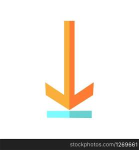 Down arrow, upload flat design cartoon RGB color icon. Page browsing direction. Website pointer. Downloading process, cursor. Scrolldown interface directional button. Vector silhouette illustration