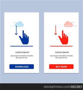 Down, Finger, Gesture, Gestures, Hand Blue and Red Download and Buy Now web Widget Card Template