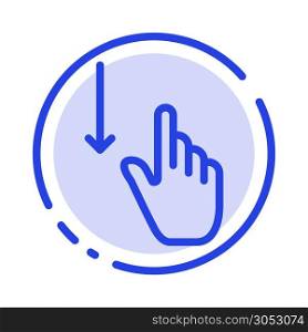 Down, Finger, Gesture, Gestures, Hand Blue Dotted Line Line Icon