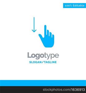 Down, Finger, Gesture, Gestures, Hand Blue Solid Logo Template. Place for Tagline