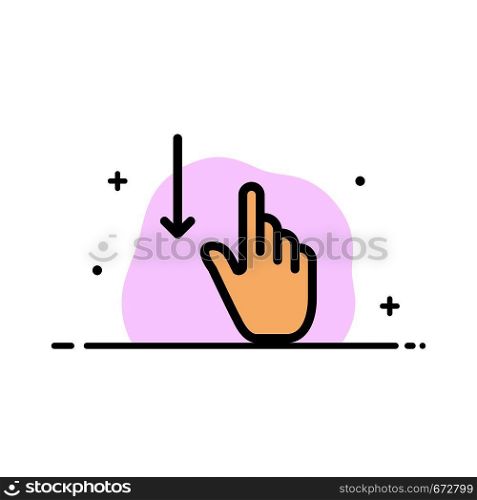 Down, Finger, Gesture, Gestures, Hand Business Flat Line Filled Icon Vector Banner Template