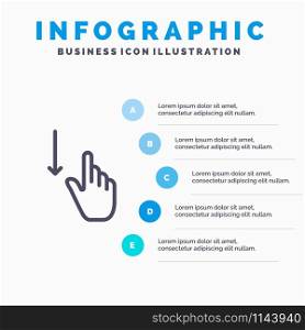 Down, Finger, Gesture, Gestures, Hand Line icon with 5 steps presentation infographics Background