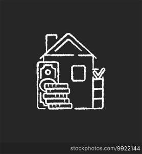 Down payment chalk white icon on black background. Expensive good and service purchase. Initial upfront partial payment. Real estate transaction. Isolated vector chalkboard illustration. Down payment chalk white icon on black background