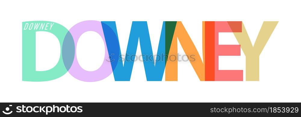 DOWNEY. The name of the city on a white background. Vector design template for poster, postcard, banner. Vector illustration.