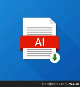 Download AI button. Downloading document concept. File with Ai label and down arrow sign. Vector stock illustration.