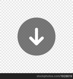 Download arrow icon on transparent background. Down circle app button. Upload web symbol in vector flat style.