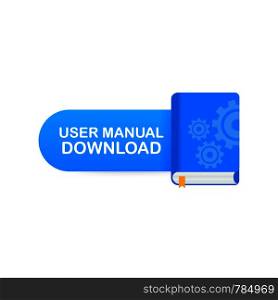 Download book button. Concept User manual book for web page, banner, social media. Vector stock illustration