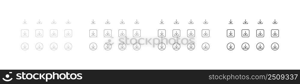 Download button set line black icon for app design. Vector flat isolated icons illustration