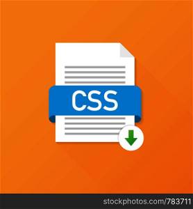 Download CSS button. Downloading document concept. File with CSS label and down arrow sign. Vector stock illustration.