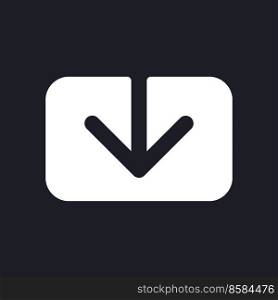 Download dark mode glyph ui icon. Down arrow. Copy into computer. User interface design. White silhouette symbol on black space. Solid pictogram for web, mobile. Vector isolated illustration. Download dark mode glyph ui icon