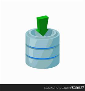 Download database icon in cartoon style isolated on white background. Data storage symbol. Download database icon, cartoon style