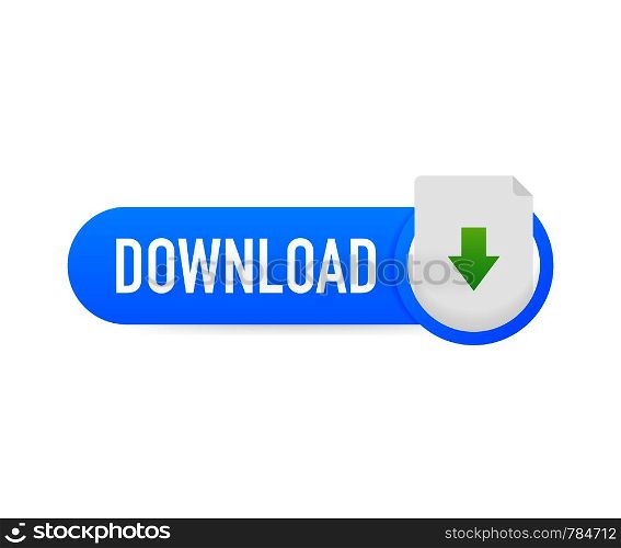 Download file icon. Document downloading concept. Trendy flat design graphic with long shadow. Vector stock illustration.