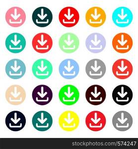 Download icon. Upload button. Load symbol. Round colourful 11 buttons. Vector illustration. Download icon. Upload button. Load symbol. Round colourful 11 buttons. Vector