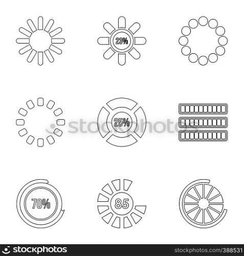 Download icons set. Outline illustration of 9 download vector icons for web. Download icons set, outline style