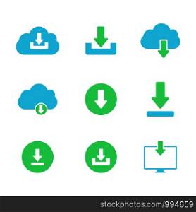 Download or save sign icon set with cloud. flat style