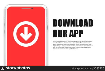 Download our app vector phone downloading background concept, modern device application advertisement web page banner