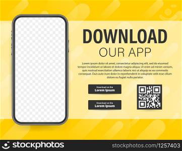 Download page of the mobile app. Empty screen smartphone for you app. Download app. Vector stock illustration.. Download page of the mobile app. Empty screen smartphone for you app. Download app. Vector stock illustration