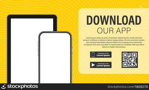 Download page of the mobile app. Empty screen smartphone for you app. Download app. Vector stock illustration.. Download page of the mobile app. Empty screen smartphone for you app. Download app. Vector stock illustration