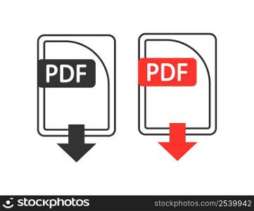 Download PDF file format icon. Save document illustration symbol. Sign app button vector.