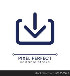 Download pixel perfect linear ui icon. Down arrow. Save digital file. Copy into computer. GUI, UX design. Outline isolated user interface element for app and web. Editable stroke. Poppins font used. Download pixel perfect linear ui icon