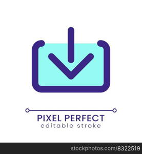 Download pixel perfect RGB color ui icon. Down arrow. Save digital file. Simple filled line element. GUI, UX design for mobile app. Vector isolated pictogram. Editable stroke. Poppins font used. Download pixel perfect RGB color ui icon